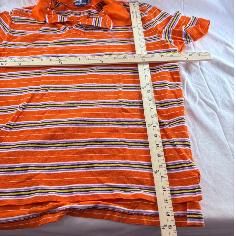 Polo Ralph Lauren Men XL Orange Striped Cotton Short Sleeve Polo Shirt Pony Logo